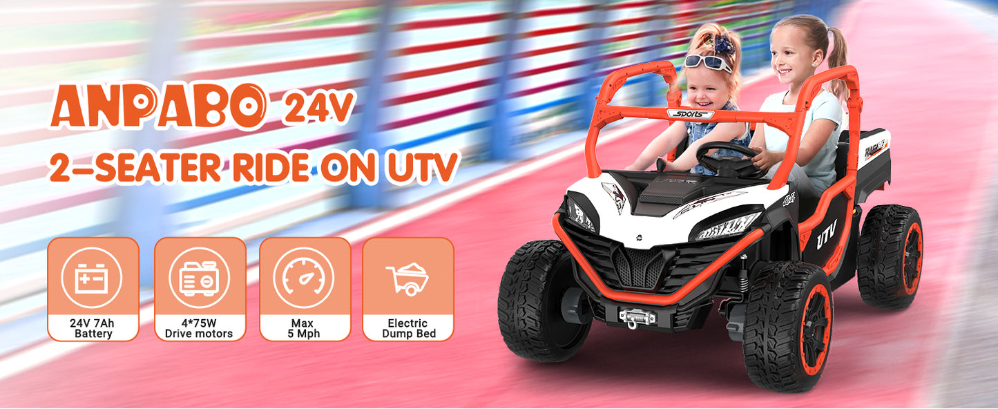 TOKTOO 24V 4WD/2WD Ride on UTV, 2 Seater Ride on Dump Truck with Electric Dump Bed, Remote Control, EVA Tires