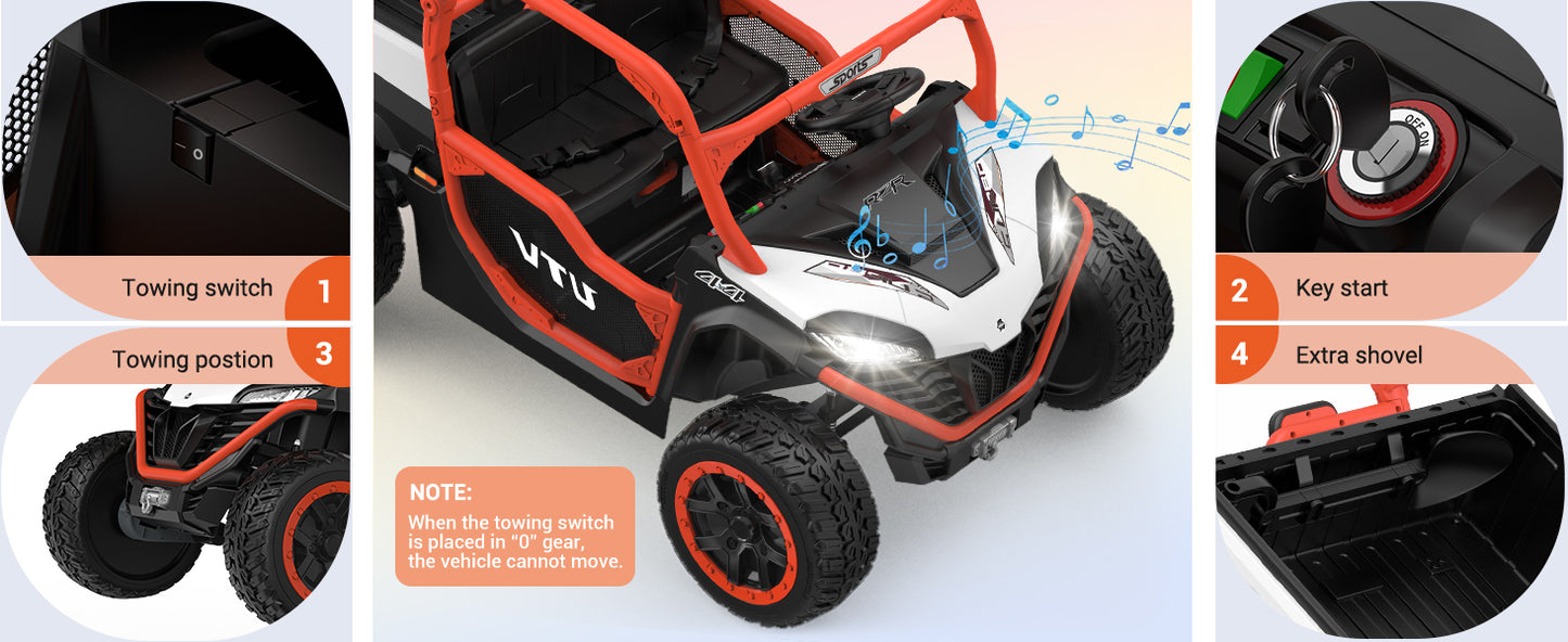 TOKTOO 24V 4WD/2WD Ride on UTV, 2 Seater Ride on Dump Truck with Electric Dump Bed, Remote Control, EVA Tires