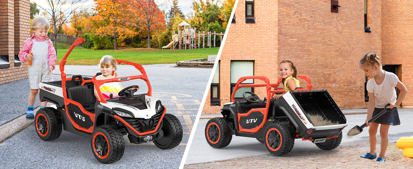 TOKTOO 24V 4WD/2WD Ride on UTV, 2 Seater Ride on Dump Truck with Electric Dump Bed, Remote Control, EVA Tires