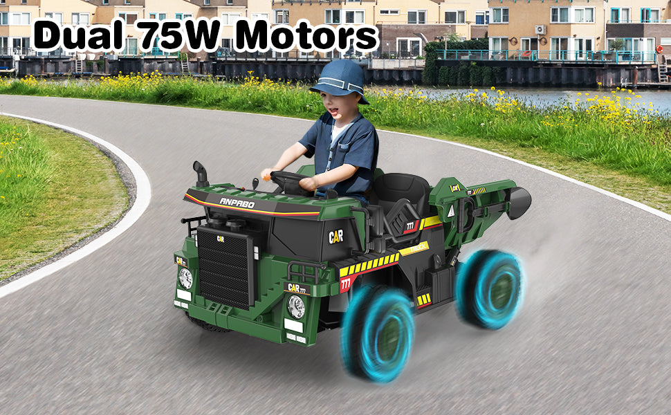 TOKTOO 24V Powered Ride on Dump Truck w/ Electric Dump Bed, Remote Control, 1 Seater Electric Car for Kids Aged 3-5 Years