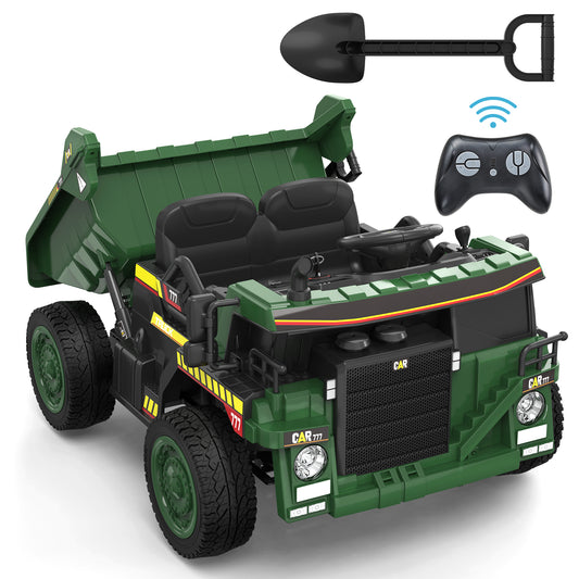 TOKTOO 24V Powered Ride on Dump Truck w/ Electric Dump Bed, Remote Control, 1 Seater Electric Car for Kids Aged 3-5 Years