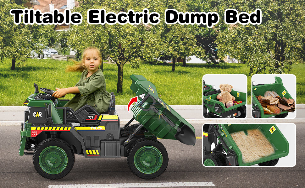 TOKTOO 24V Powered Ride on Dump Truck w/ Electric Dump Bed, Remote Control, 1 Seater Electric Car for Kids Aged 3-5 Years