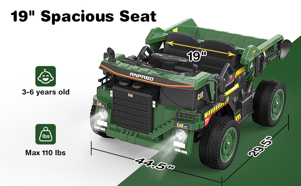 TOKTOO 24V Powered Ride on Dump Truck w/ Electric Dump Bed, Remote Control, 1 Seater Electric Car for Kids Aged 3-5 Years