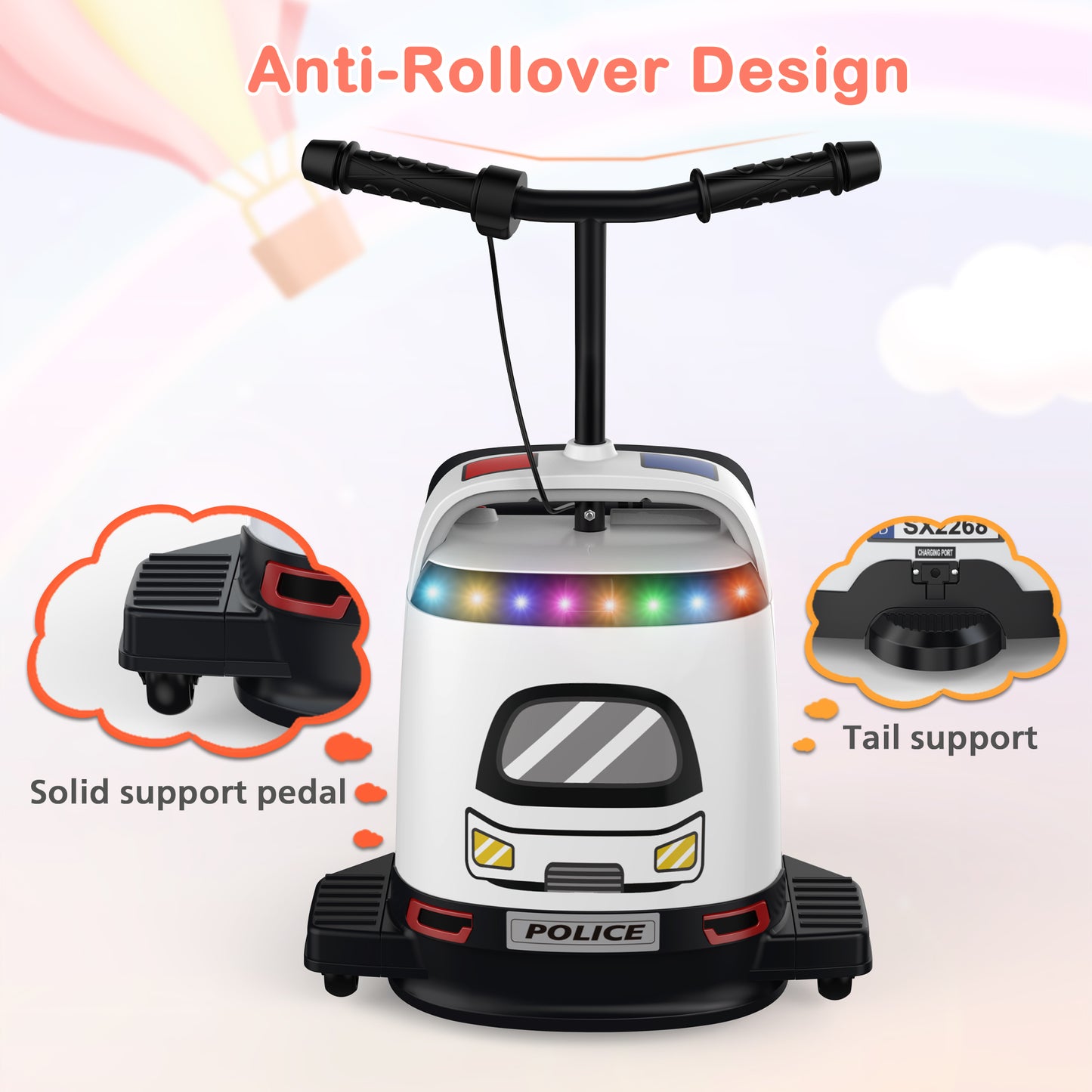 TOKTOO 12V Ride On Car w/ Storage Space, Colorful Lights, Creative Stickers, MP3, Electric Box Car Ride on Toy for Kids Aged 4-8 Years