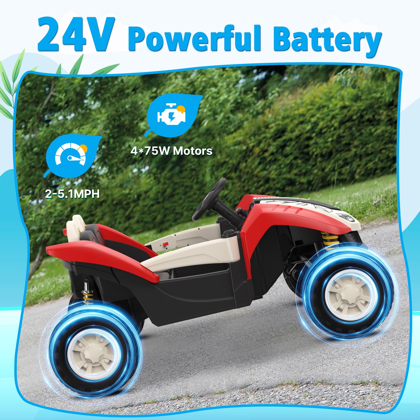 TOKTOO 24V Ride on Ladybug Car, 2-Seater Ride on UTV