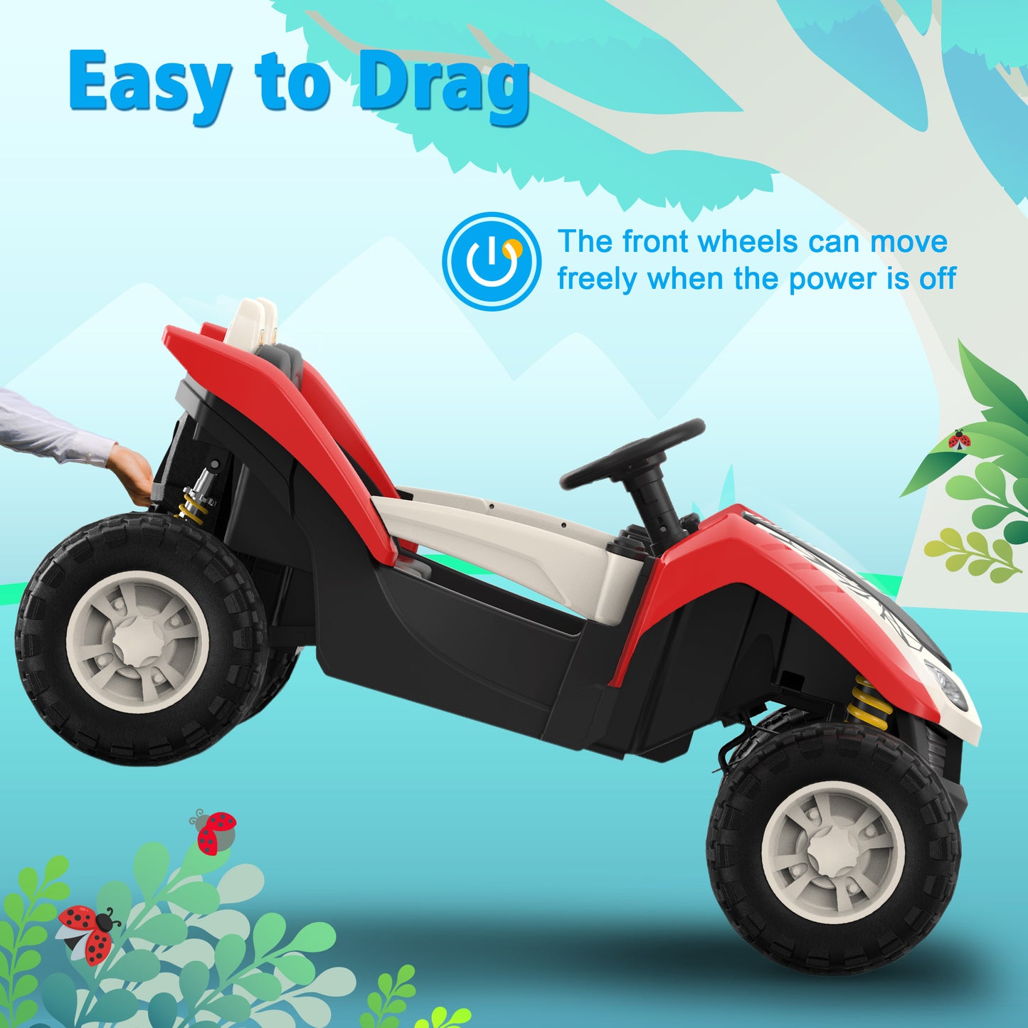 TOKTOO 24V Ride on Ladybug Car, 2-Seater Ride on UTV