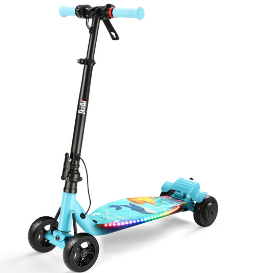 4-Wheel Electric Scooter for Kids w/250W Brushless Motor, Up to 10 MPH & 8.5 Miles, Rainbow Lights, LED Display, 5 Speeds & Adjustable Height, Foldable Kids Electric Scooter, UL-2272 Certified